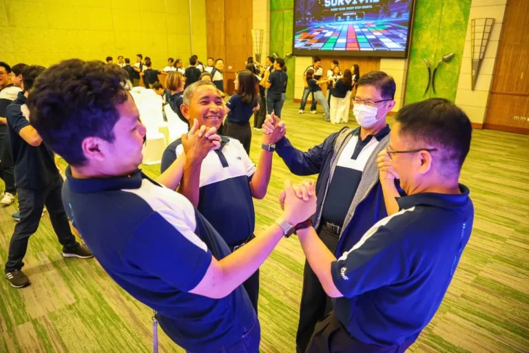 Colleagues celebrating at a team event